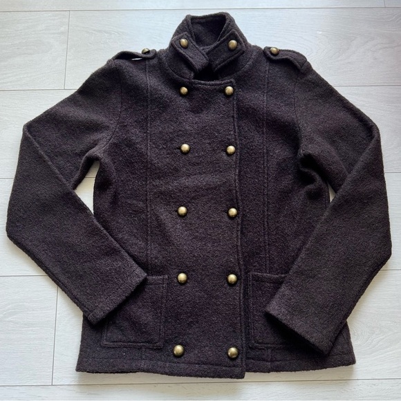 Coupé Brown 100% Wool Military Style Jacket Gold Hardware Women’s Size Medium - Picture 1 of 5